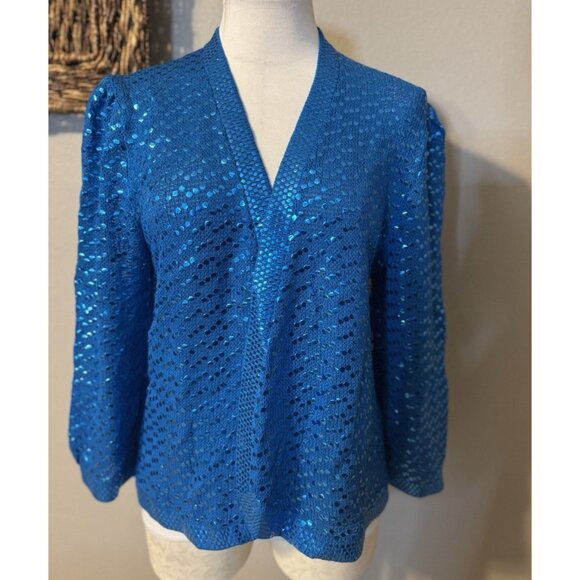 ST JOHN VINTAGE Sequin Jacket L 80's Blue Wedding Formal Party Cruise Holiday - Picture 11 of 15